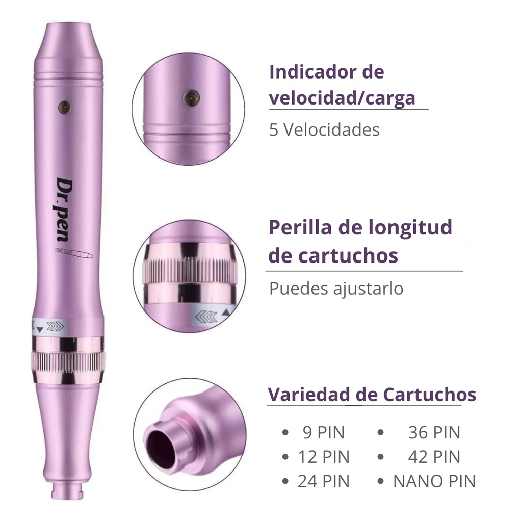 Dr. Pen M7-W Inalámbrica Pluma Facial Dermapen + 30 Cartuchos + Kit 8 Viales