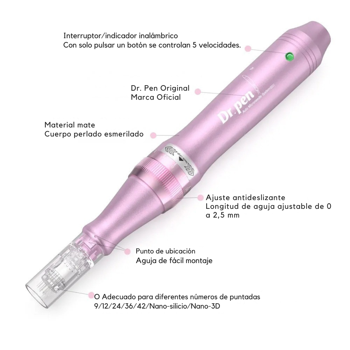 Dr. Pen M7-W Inalámbrica Pluma Facial Dermapen + 30 Cartuchos + Kit 8 Viales