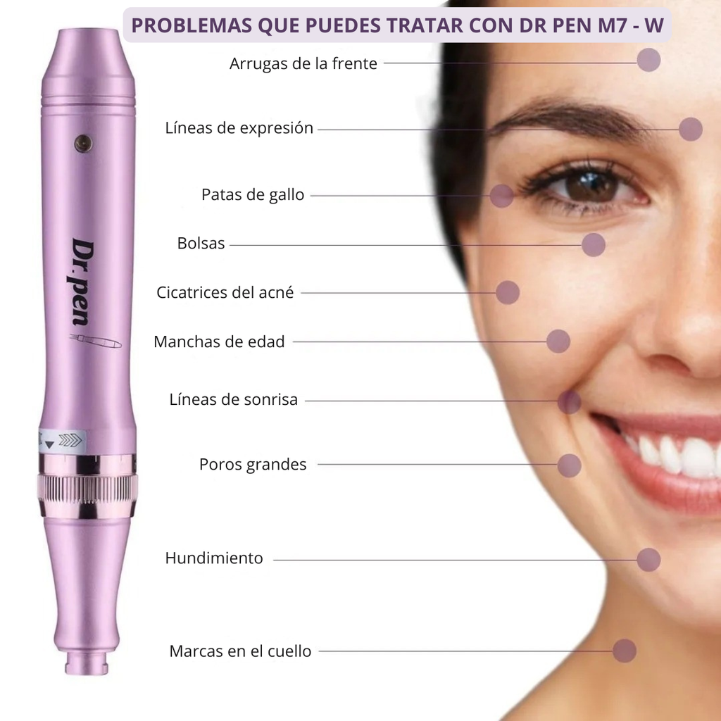 Dr. Pen M7-W Inalámbrica Pluma Facial Dermapen + 30 Cartuchos + Kit 8 Viales