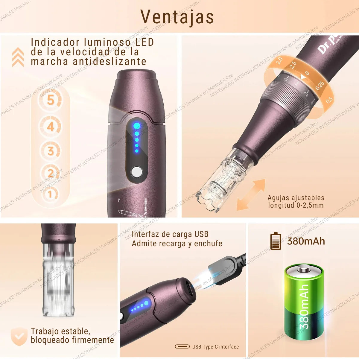Dr. Pen A10 Pluma Facial Inalámbrica Premium + 30 Cartuchos + Kit 8 Viales