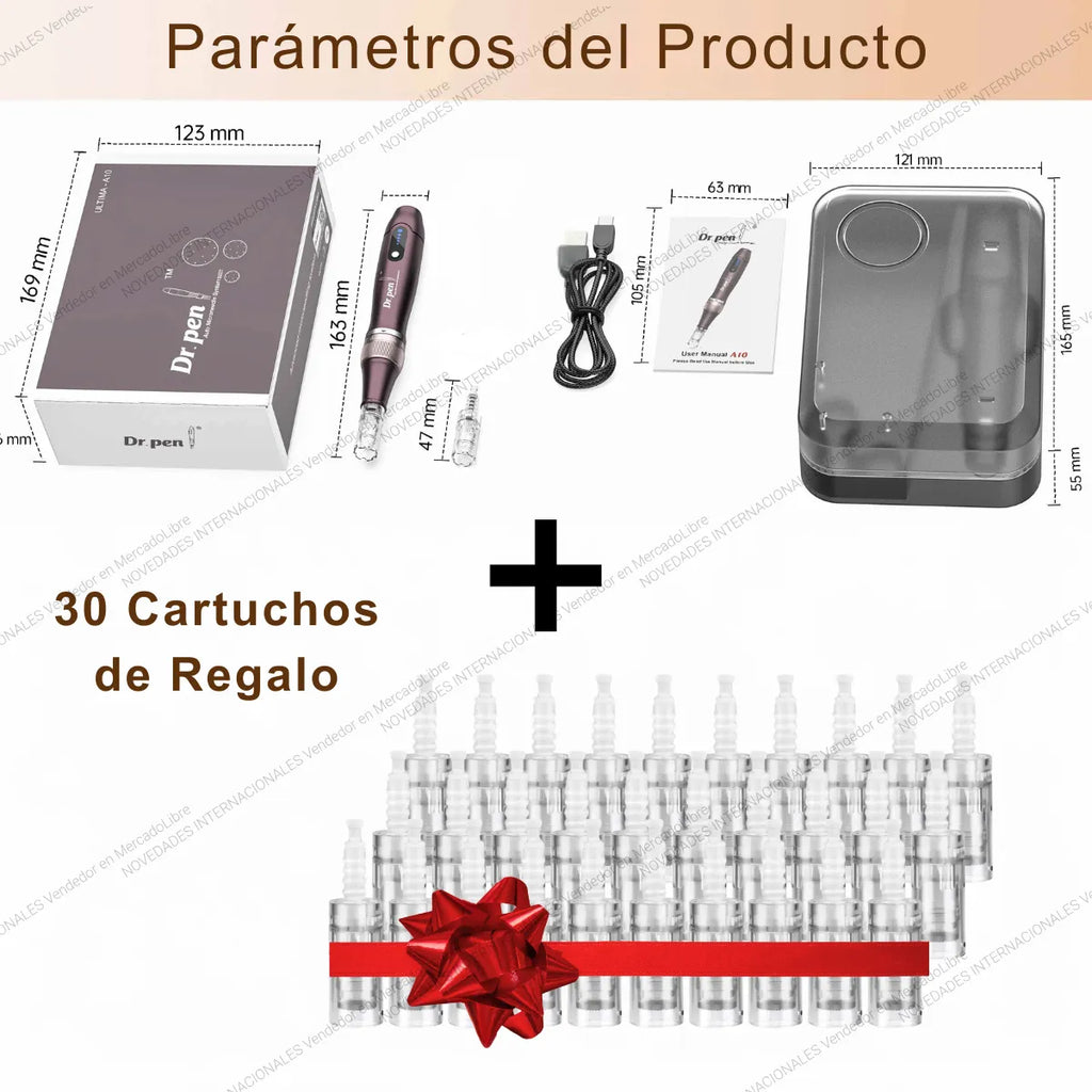 Dr. Pen A10 Pluma Facial Inalámbrica Premium + 30 Cartuchos