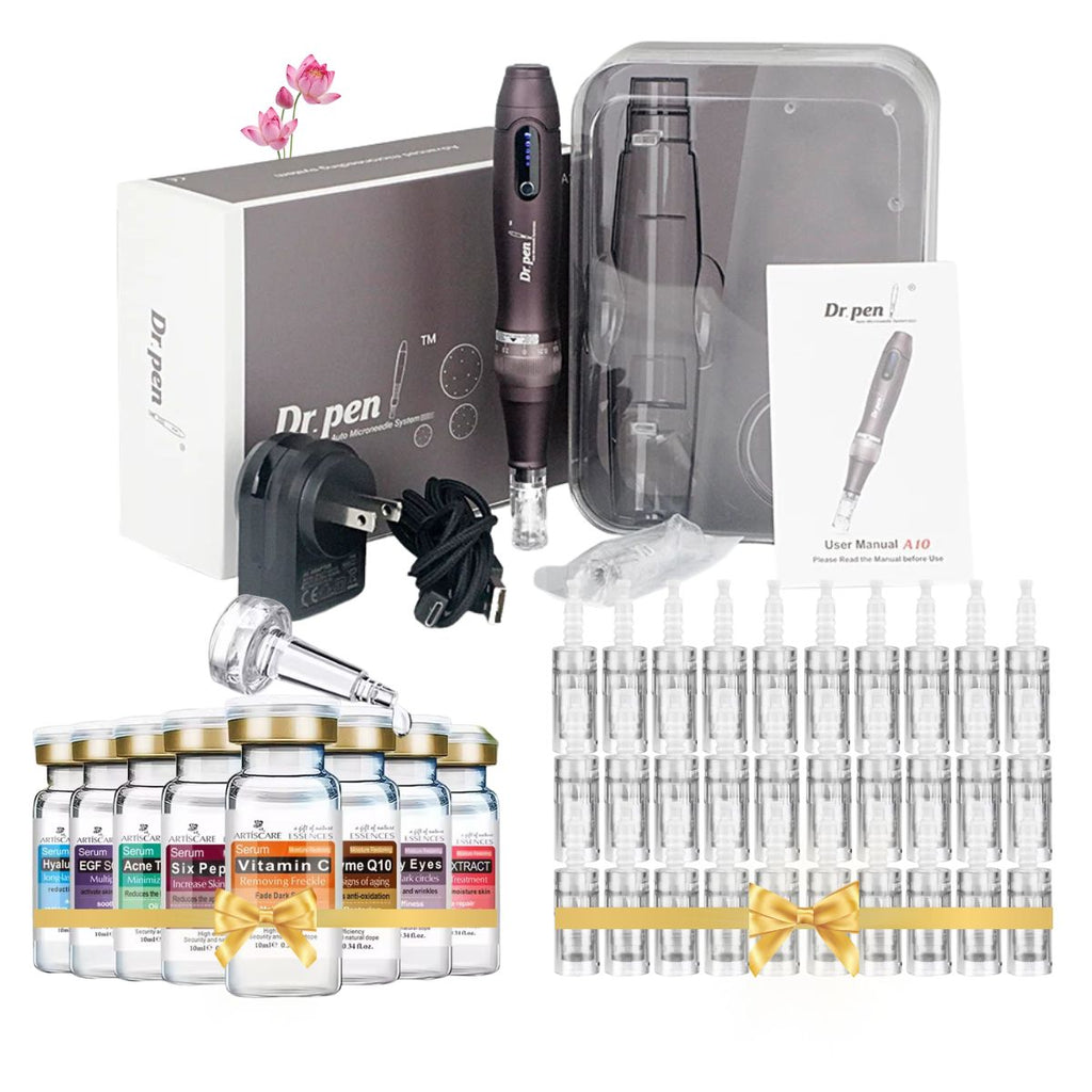 Dr. Pen A10 Pluma Facial Inalámbrica Premium + 30 Cartuchos + Kit 8 Viales